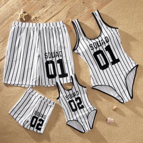 Number Print Stripe One-piece Family Matching Swimsuit